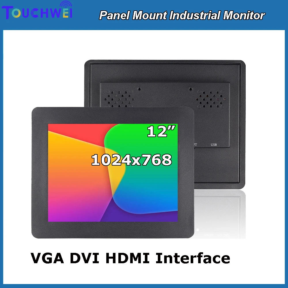 

12" Panel Mount Industrial Monitor 1024x768 Resolution Resistive/Capacitive Touch VGA HDMI USB Interface for Business & Industry