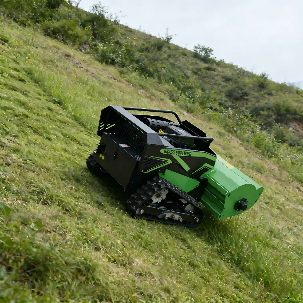 RC Track Type Grass Cutter 39 Inch Cutting Width Twin-Cylinder Remote Control Crawler Flail Mower for Steep Slopes