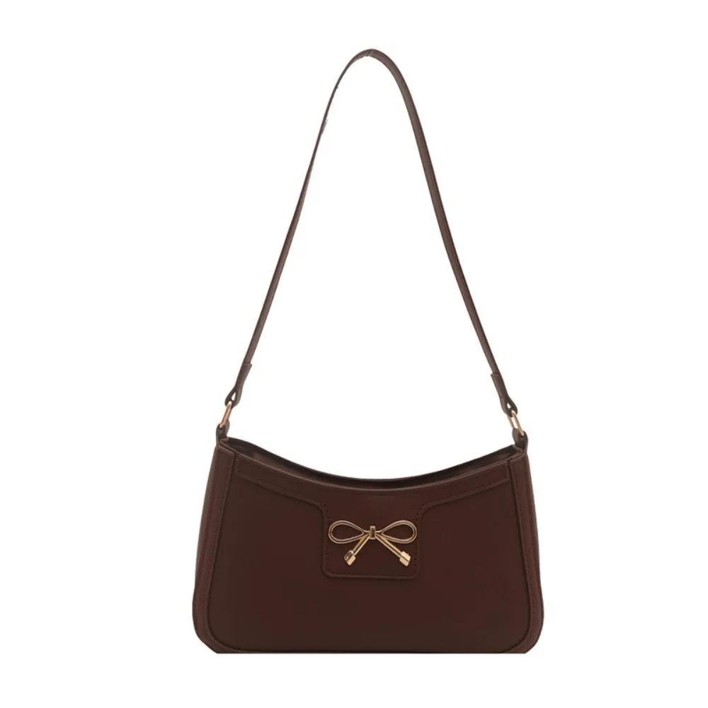 

Fashion PU Leather Women's Bag Metal Bow Zipper Underarm Bag Solid Color Tote Bag Women