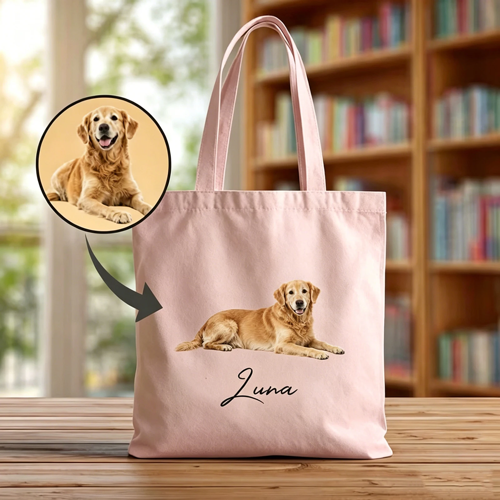 

Canvas Tote Bag Personalized Pet Photo Print Shoulder Bag Reusable Shopping Bag Lightweight Daily Use For Dog Owners