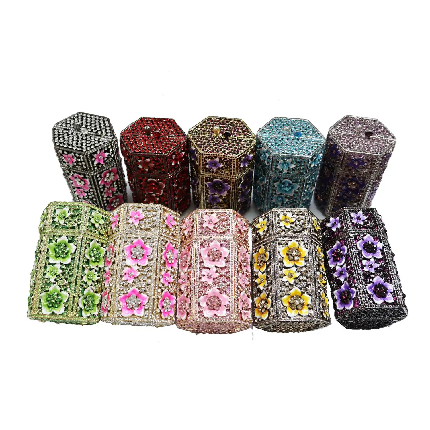 Crystal Rhinestone Oil Evening Bags Luxury Flower Designer Box Clutch Bags Red Pink Purple Wedding Bridal Prom Handbags