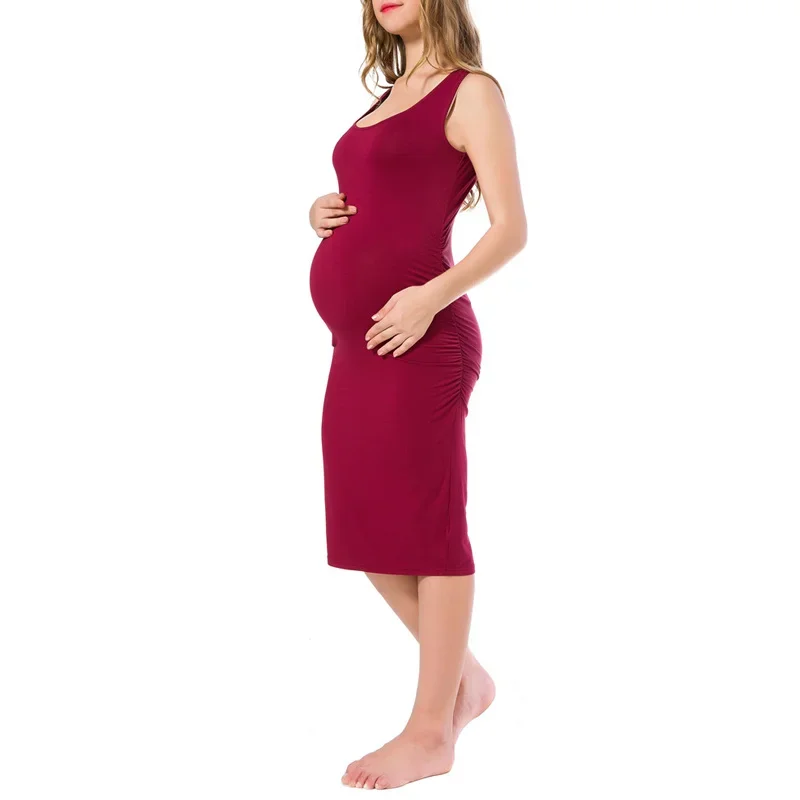 Women Short Sleeve Maternity Dresses Casual Pregnancy Clothes Shower  Pregnant Mother  Solid Color O Neck Home