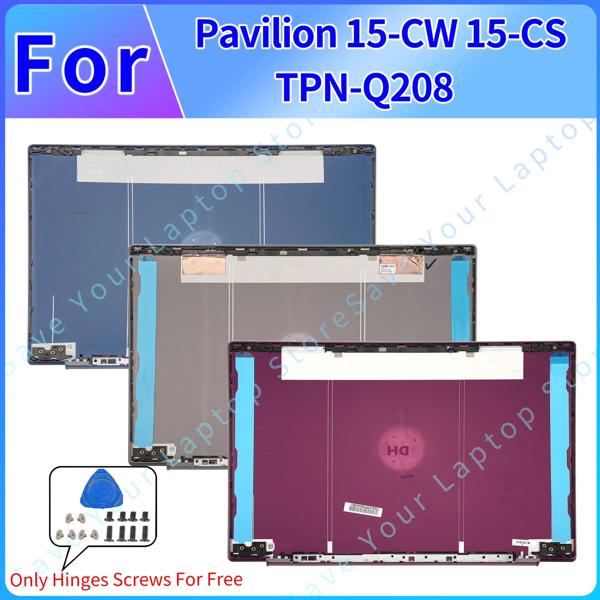 LCD Back Cover For Pavilion 15-CW 15-CS TPN-Q208 Top Case Front Bezel Hinges Laptop Parts Replace Black/Gray