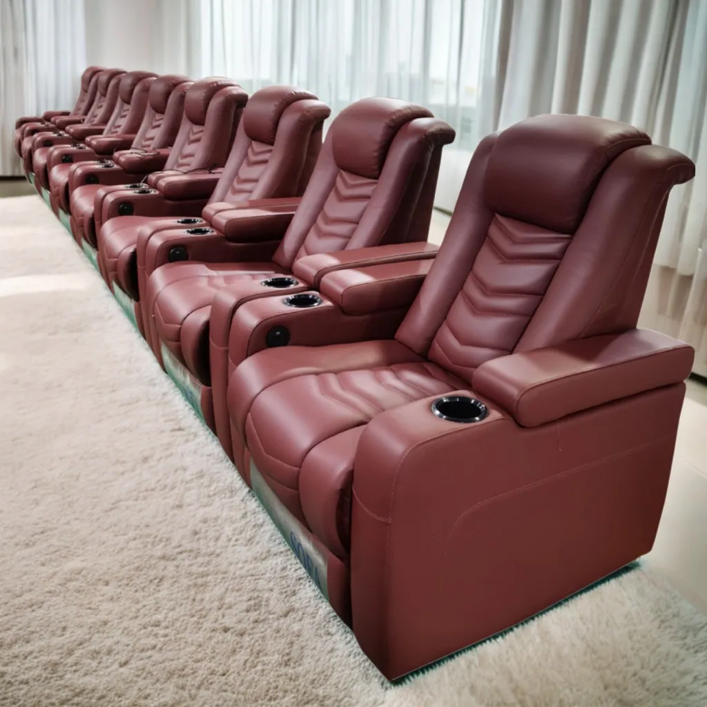 

-Red Leather Theater Furniture New Single Cinema Seat Home Video Room Seating Private Theatre Chairs With Power Headrest And Cup