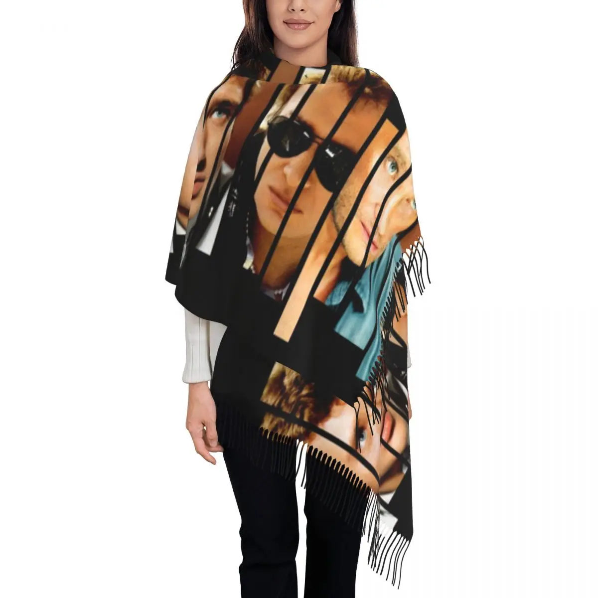 

Ladies Large Johnny Hallyday Rock Music Scarves Women Winter Soft Warm Tassel Shawl Wrap French France Singer Scarf
