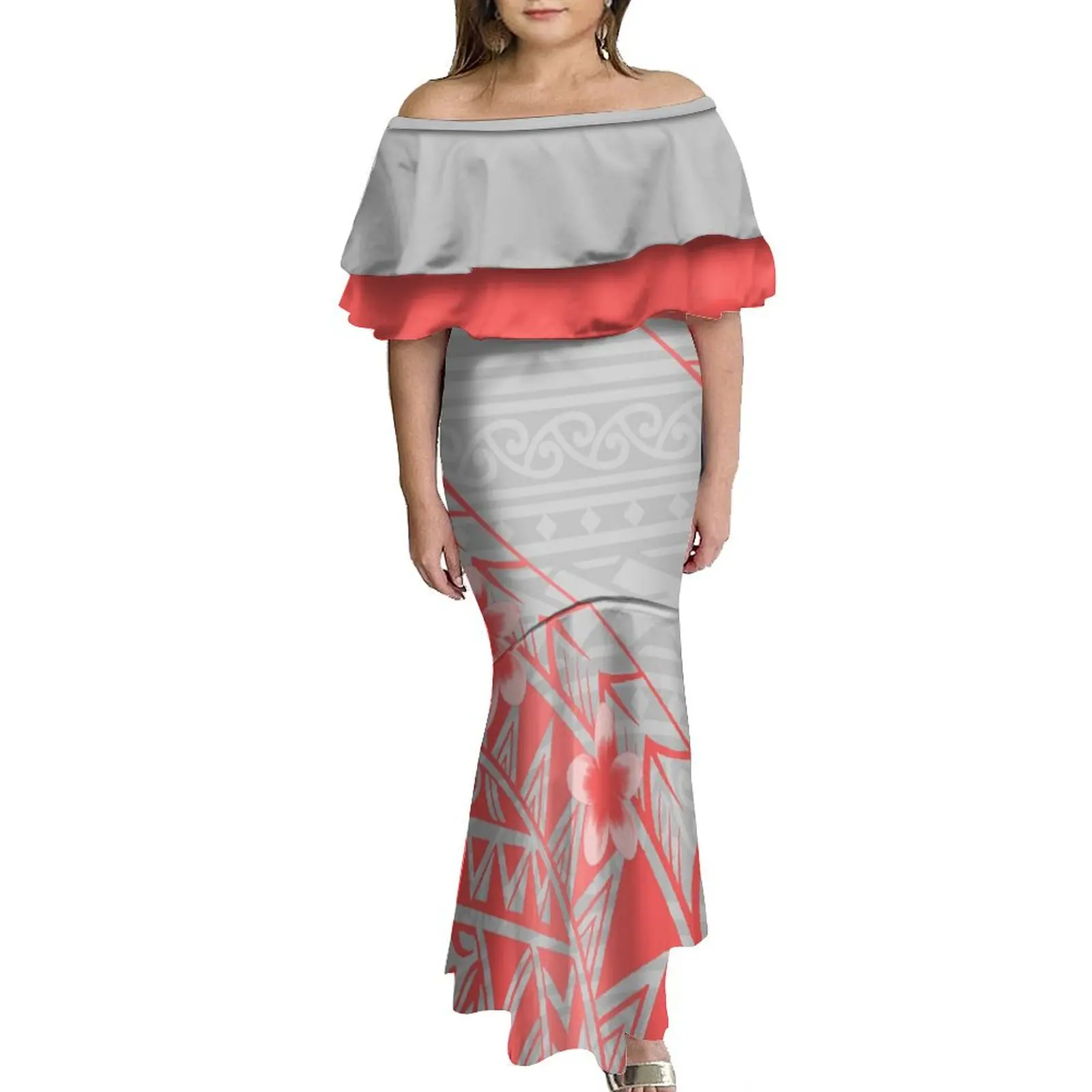 2023 Summer Fashion Women'S Off-The-Shoulder Dress Comfortable And Elegant Midi Party Mermaid Dress Designed By Polynesian Tribe