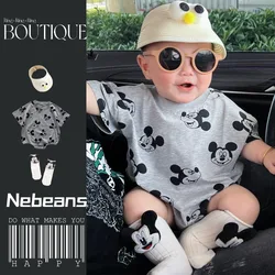 Baby Boys Girls Newborn Bodysuit Socks Hat 3pcs Clothes Set Cartoon Disney Mickey Mouse Cotton Jumpsuit Infant Clothing K24211