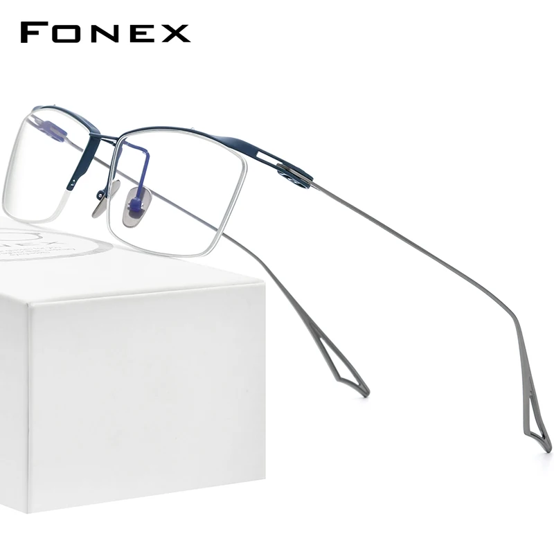 

FONEX Titanium Glasses Frame Men 2024 Semi Rimless Square Eyeglasses Women Half Rim Frame Eyewear ACTFour