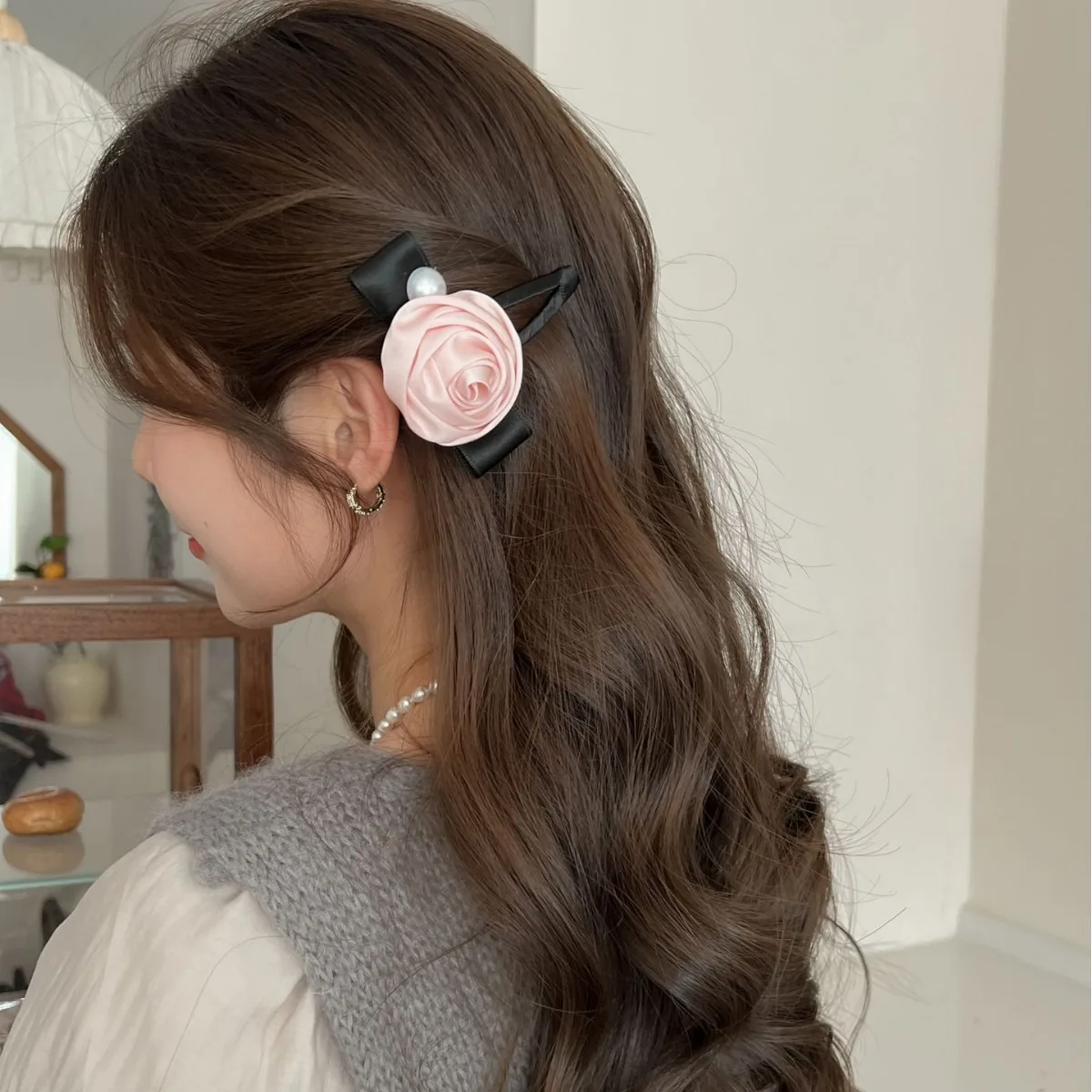 1 Stück elegante und süße Haarspange mit rosa Schleife für Mädchen, Haarspange zur Verwendung an der Seite, Haargummis, Haaraccessoires. – Detail 3