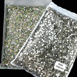 (1.3mm-4.8mm)SS3-SS20 AB/Clear Glitter Diamonds Non HotFix 3D AB Sliver Nail Rhinestone 1440pcs FlatBack Manicure Crystal