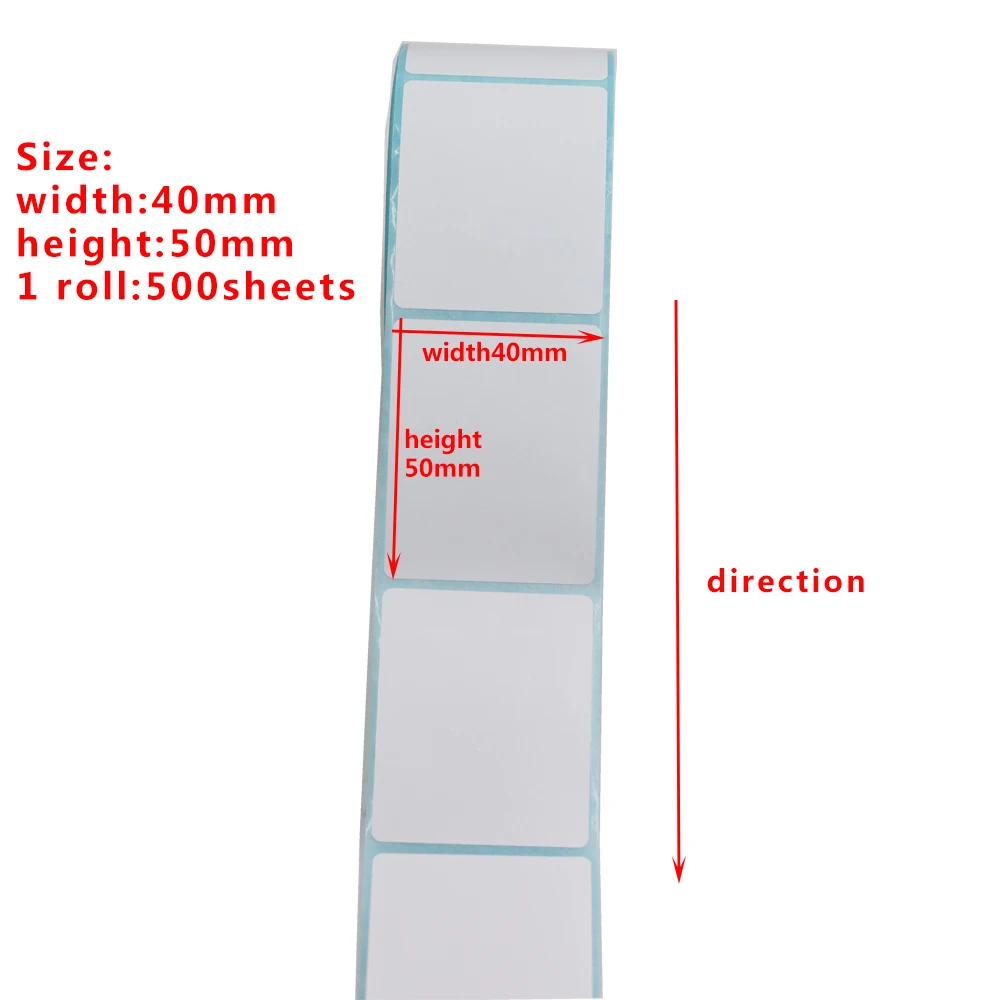자가 접착 열 흰색 블랭크 라벨 스티커 종이, 슈퍼마켓 가격 라벨, 직접 인쇄, 방수 인쇄 용품, 40x50-500pc