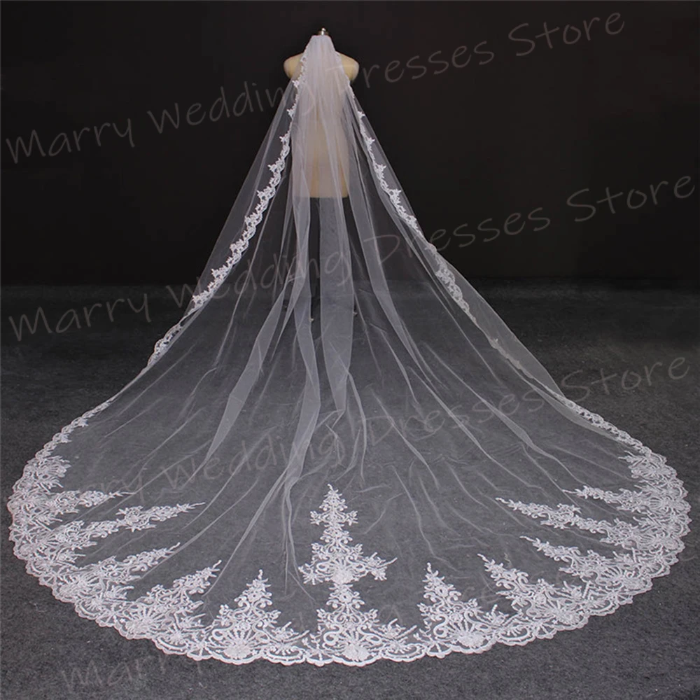 

Fashionable Elegant Women's Wedding Veil Fascinating Pretty Lace Appliques Popular New Bridal Veil Cathedral Tocado Novia Boda