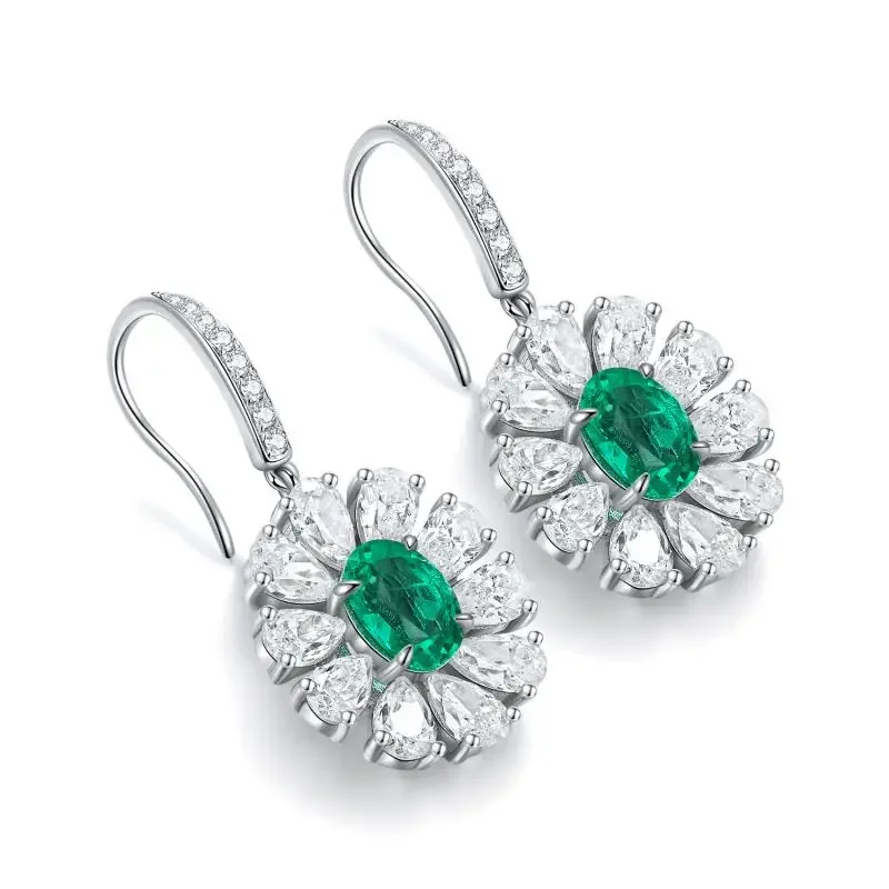 RUIF 2024 Hot Sale S925 Silver Main Stone1.45ct Earrings Flower Shape Lad Grown Emerald Classic Style