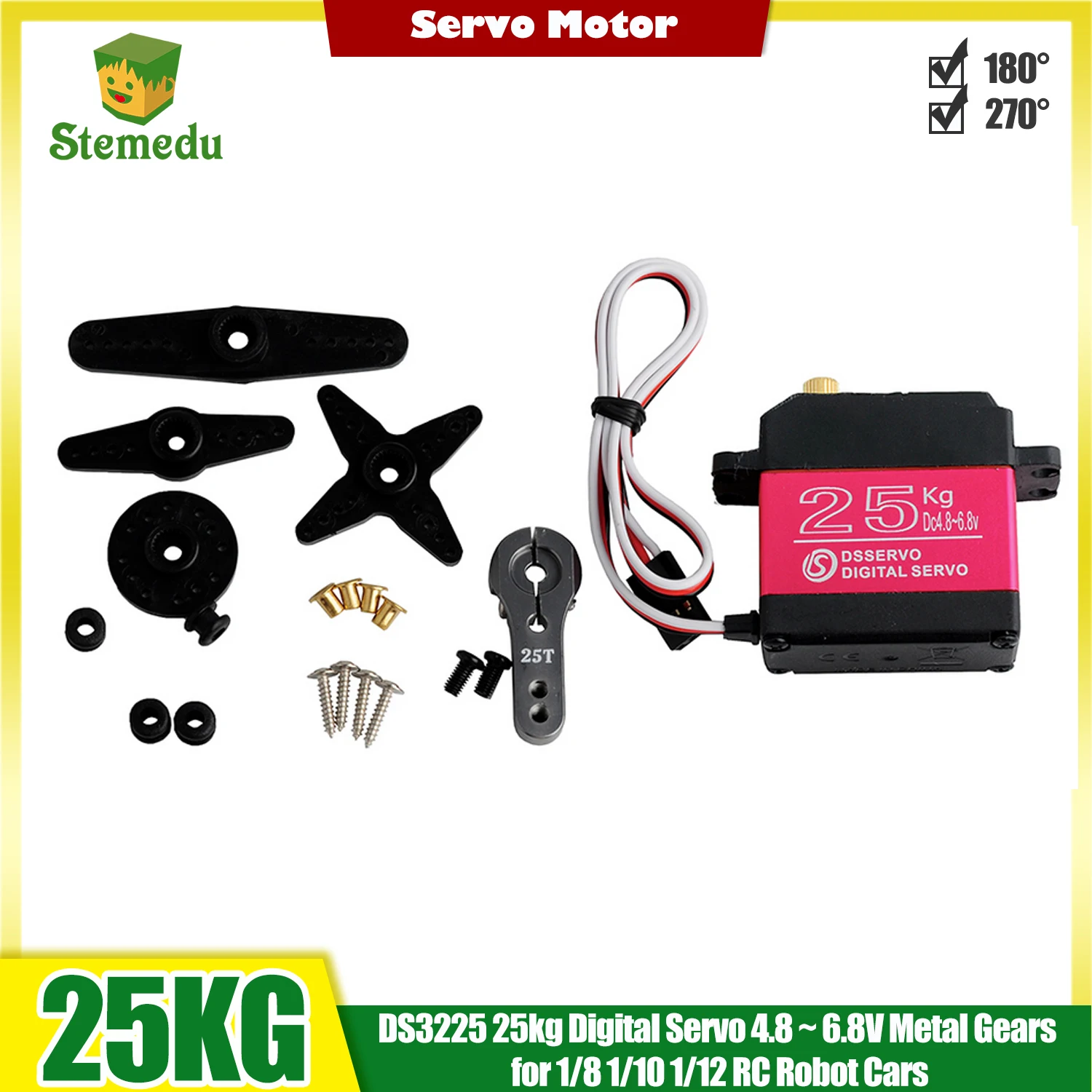 DS3225 25KG Digital Servo Large Torque DS3225MG Metal Gear Steering with 25T for 1/8 1/10 1/12 Scale Baja RC Car, 1/2/4PCS