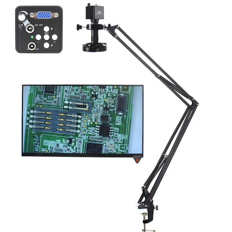 

1080P 13MP VGA Industrial Video Digital Microscope Camera 130X Zoom C Mount Lens Cantilever Stand For Phone PCB Repair Soldering