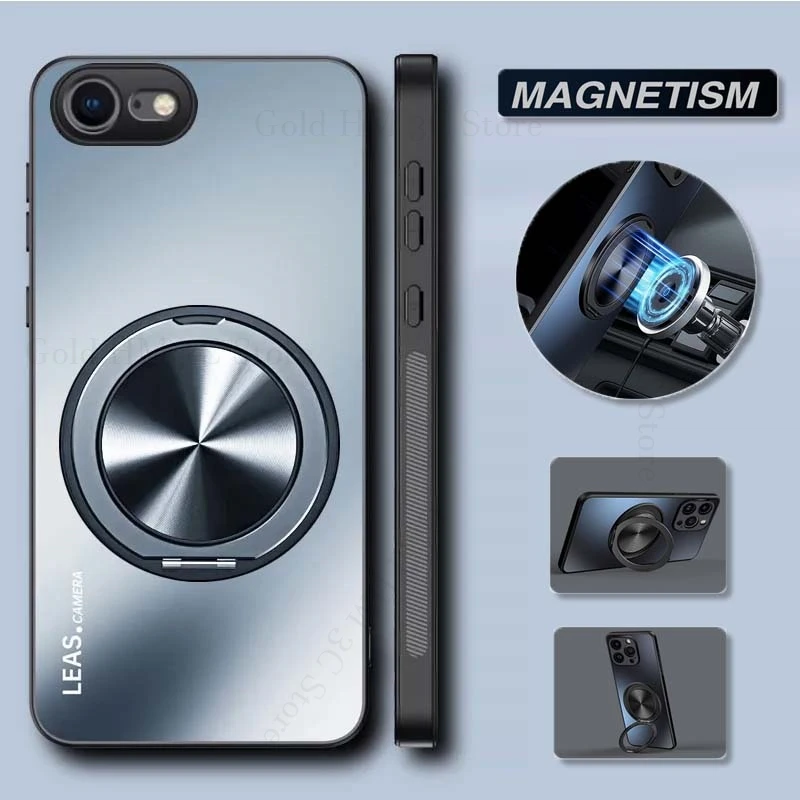 

For iPhone 16e SE4 Magnetic Ring Holder Stand Kickstand Case For Apple 16 14 13 15Pro Max Invisible Bracket Soft TPU Matte Cover