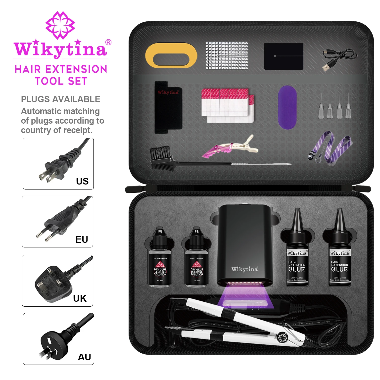 Professional UV Light Hair Extensions Machine Salon Grade Tools UV Curing Adhesive Glue Remover Machine Complete Styling Kit