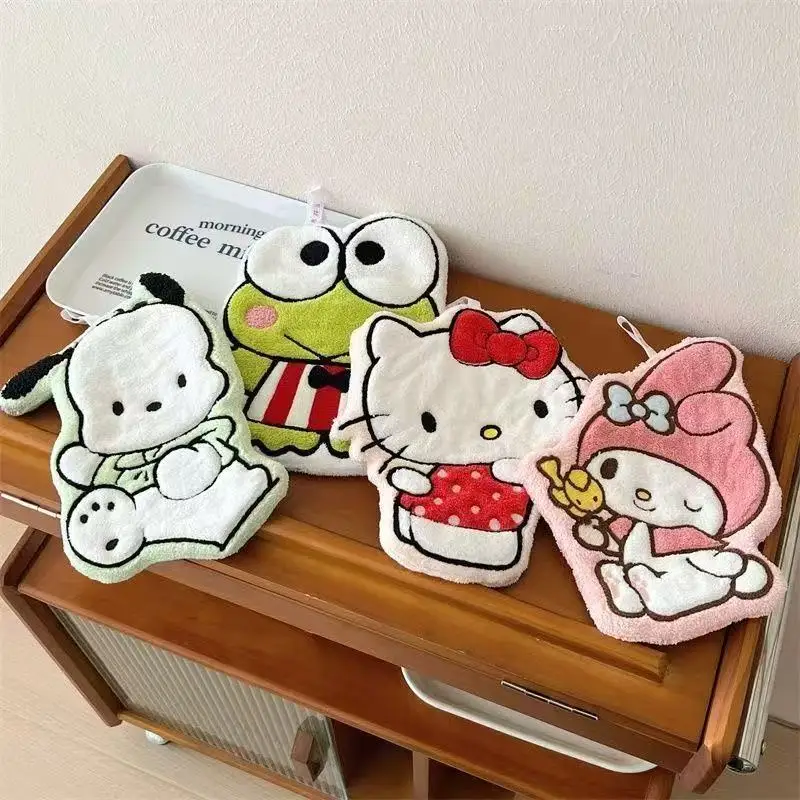 

1/4 Pcs Sanrio Hello Kitty Hand Towel Coral Velvet Absorbent Hand Towel Hanging Type Cute Decorative Accessory Small Towel