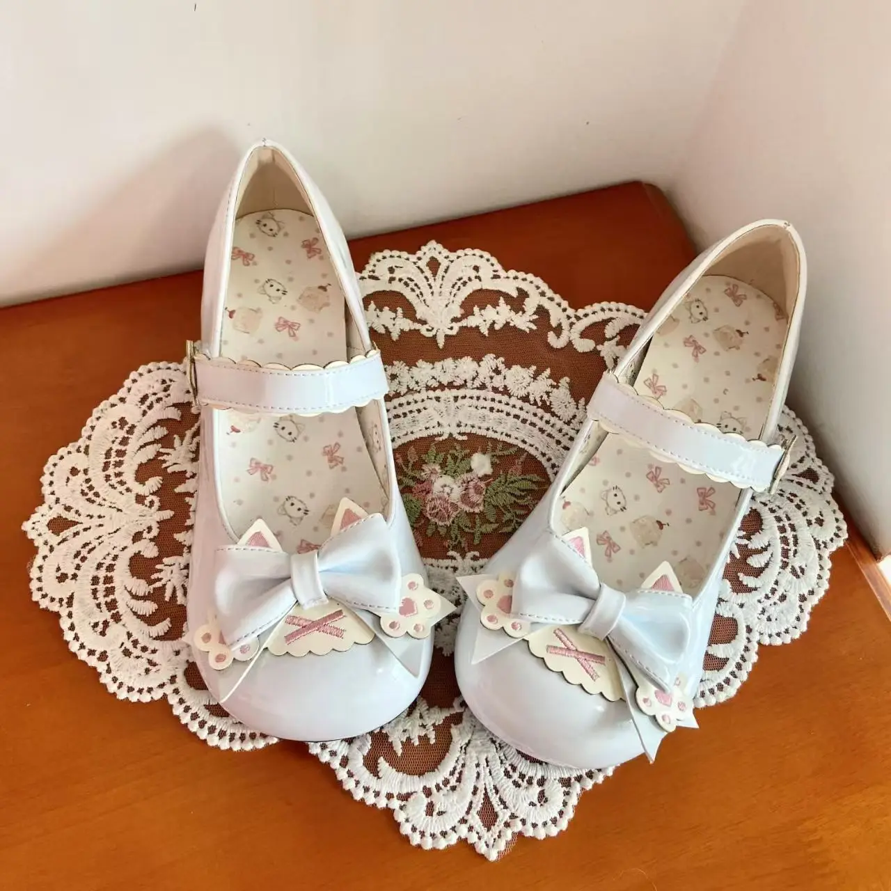 Meow Claw Party Original Lolita Small Low Heel Cat Claw Bow Cute Sweet beautiful woman single shoes