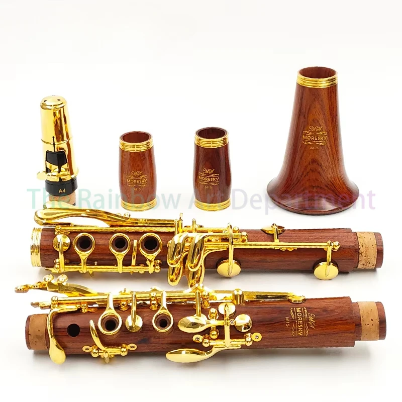 Rosewood Professional Clarinet Rosewood Bb Gold Plated 17/18 Keys Solid Wood Mopane Sib Klarnet M15