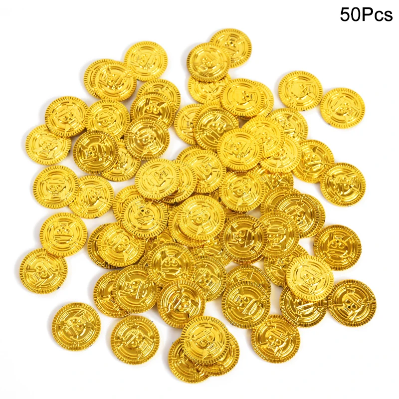 50/100/200 Stuks Piraat Gouden Munten Kids Verjaardagsfeestje Decoratie Gunsten Plastic Nep Munt Schat Gift Halloween cosplay Props