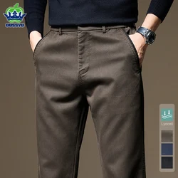 Pantalones informales de algodón peinado para hombre, pantalón grueso de alta calidad, color sólido, moda de negocios, corte recto, marca gris, novedad