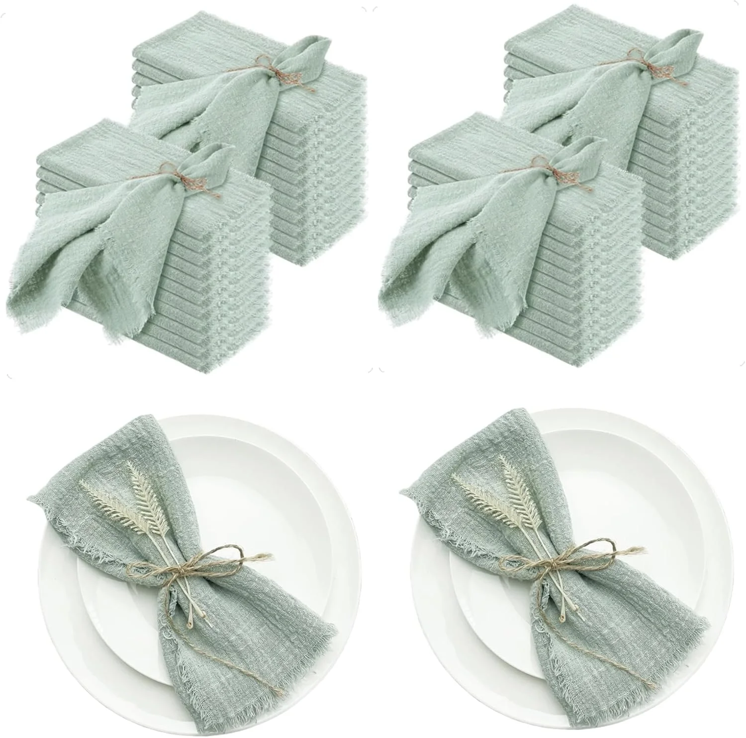 50pcs sage green Gauze Cotton Napkin 32x32cm Reusable Tea Towel Wedding Party Christmas Table Decor Retro Burrs napkin Wholesale