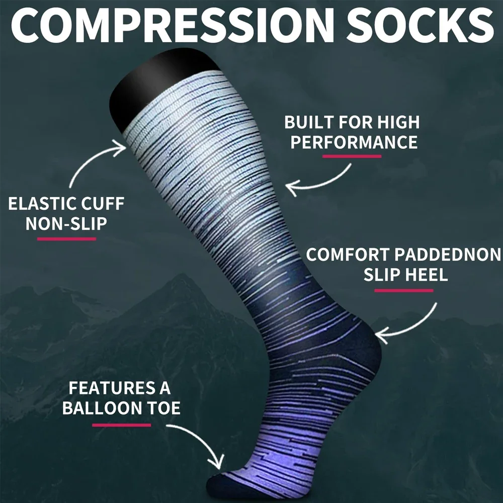 1Pair 20-30mmHg Compression Socks for Women & Men - Knee High Stockings for Swelling, Recovery & All-Day Wear