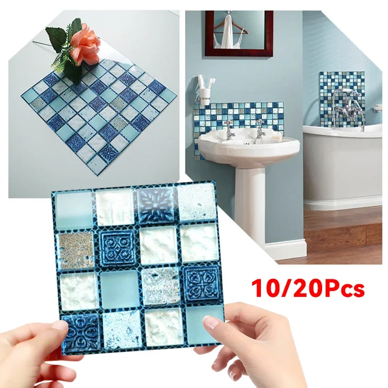 10/20pcs Self Adhesive Wallpaper Kitchen Tile Oil-proof Waterproof Wall Stickers Buiding Blocks Peel & Stick Oil Proof Kitchen