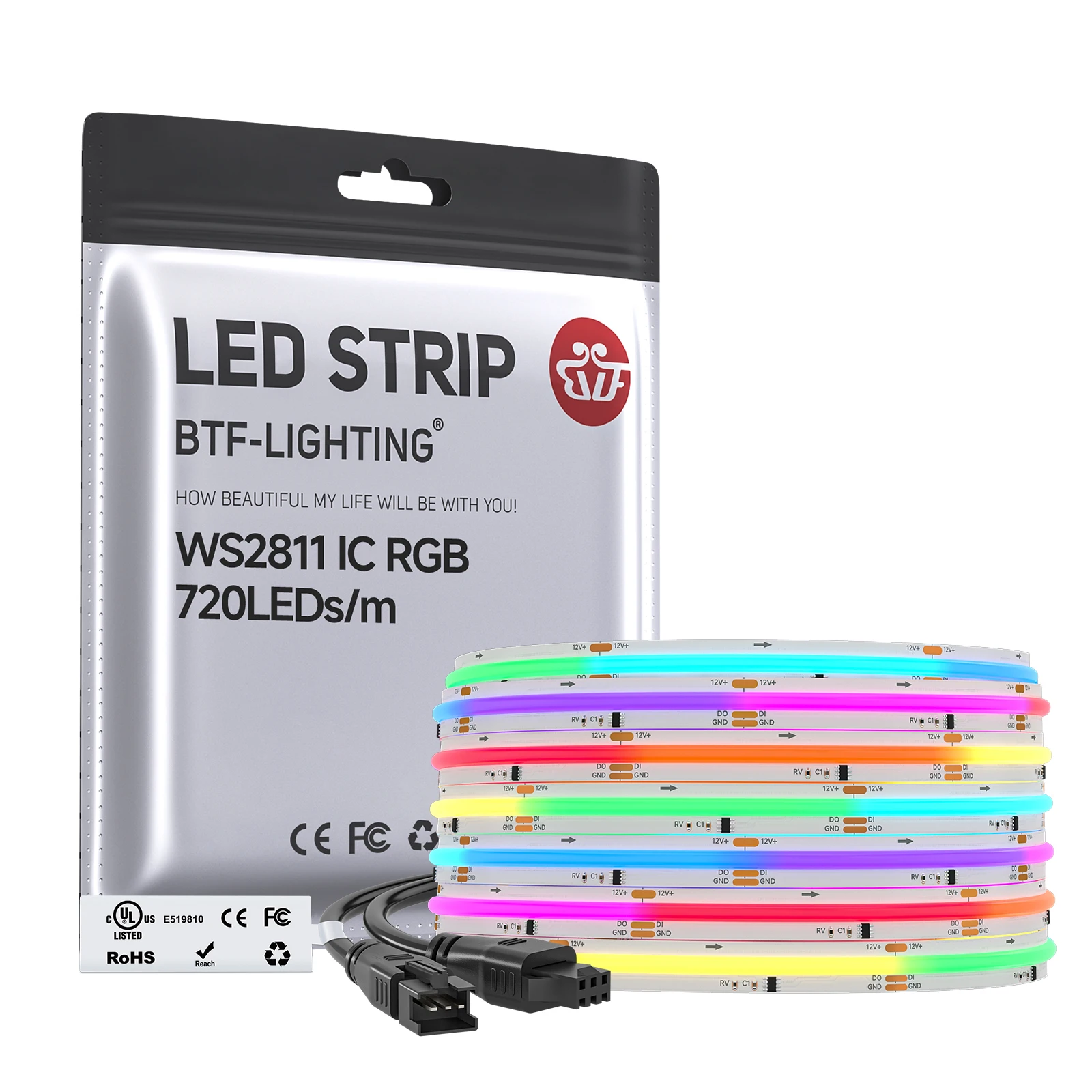 FCOB LED Light Strip Pixel Addressable 720 LEDs RGB Dream Full Color 12mm 24V WS2811 High Density Flexible COB Light White PCB