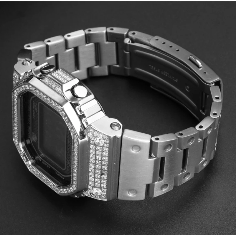 Pequeno quadrado preto parafuso para homens, Biela, Watch Band, Adequado para Casio 35th Anniversary, GMW-B5000