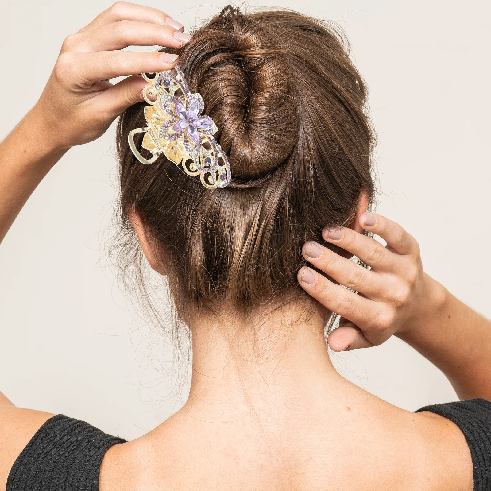 

Glamorous Rhinestone Flower Claw Clip Large Hair Clamp Alloy Hair Accessories For Women Girls