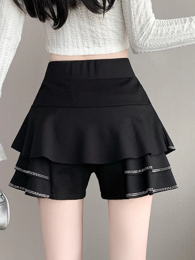 Nail Diamond Cake Spódnica AShorts Kobiety Lato Nowa Koreańska Moda Wysoka Talia Spodnie A-Line Eleganckie Dojazdy Slim Culottes Kobieta