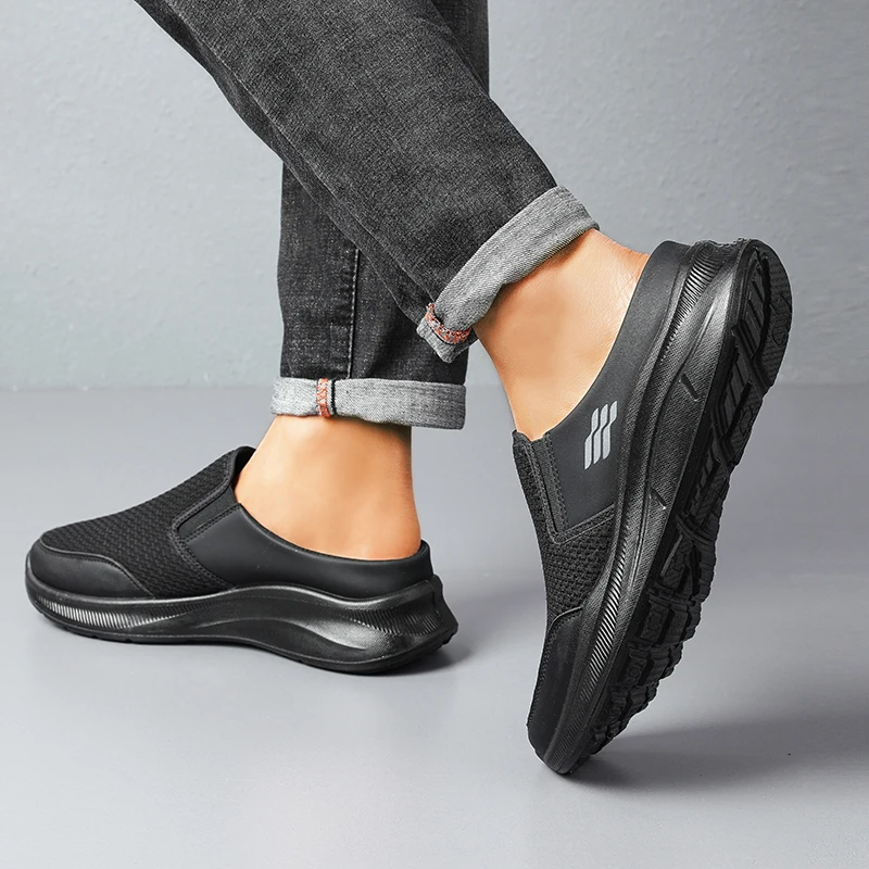 Pull-on dual wear breathable grid knit walking mules, integrated elastic side gore panel, rib segmented full white footwear view 2