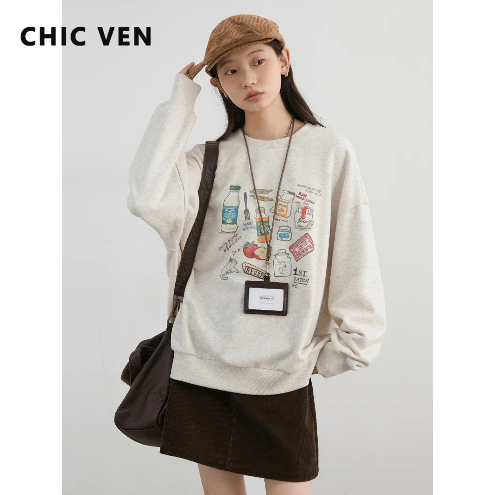

CHIC VEN Women Sweatshirts Casual Loose O-neck Contrast Cartoon Printed Pullovers Korean Female Clothing Autumn Winter New 2025