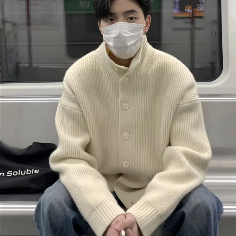 

Laid-ba Sle Open Cardigan Sweater Loose Casual High Collar Women's Knitted Top Autumn Winter Design Sensation for Men And...