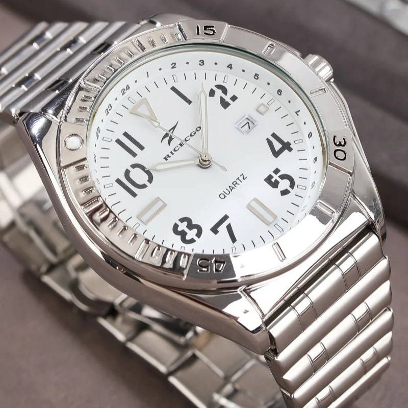 Mens Business Quartz Watches Exquisite Dial Stainless Steel Silvery Strap Fashion Casual Wristwatch for Man Father Gift