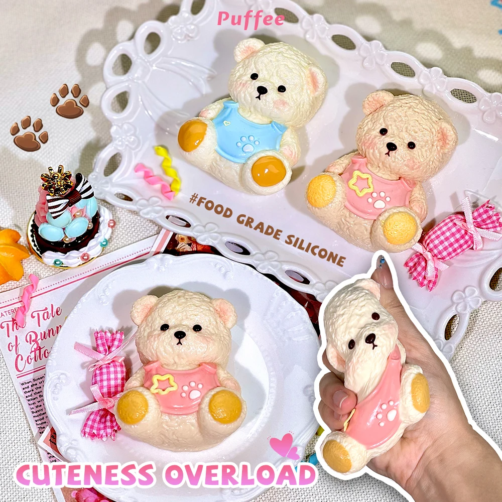 Baby Bear Food-grade Silicone Squishy Toy, Handmade Squishy, Creamy Soft Adhesive Slow Rebound Squeeze Toy, Sweet Pink&Blue Gift