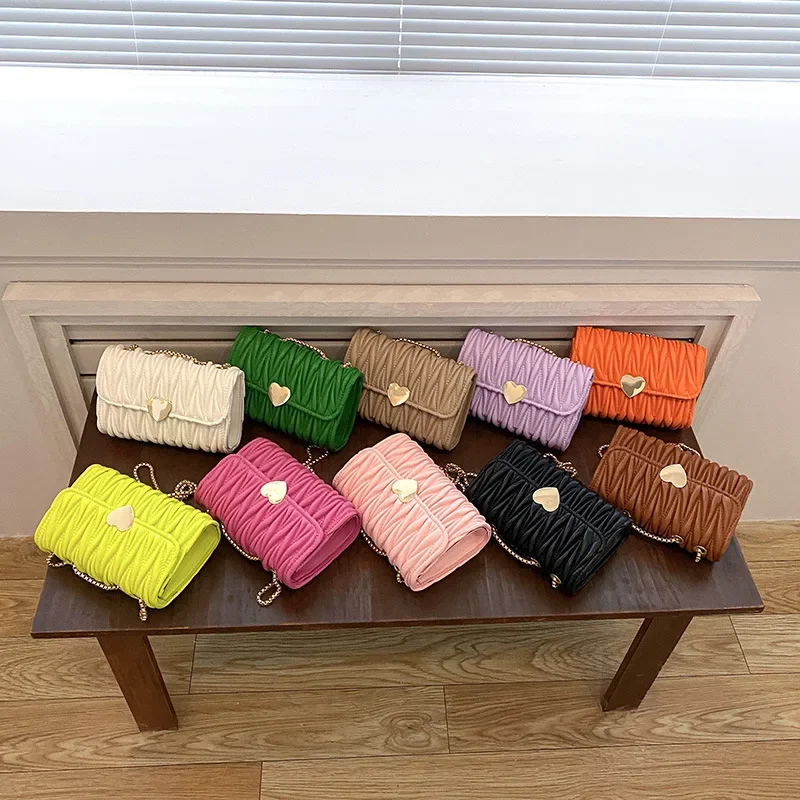 Women Fold Chain Women Bag New Fashion Casual Crossbody Candy Color Shoulder Small Square Bag Brand Design Luxury