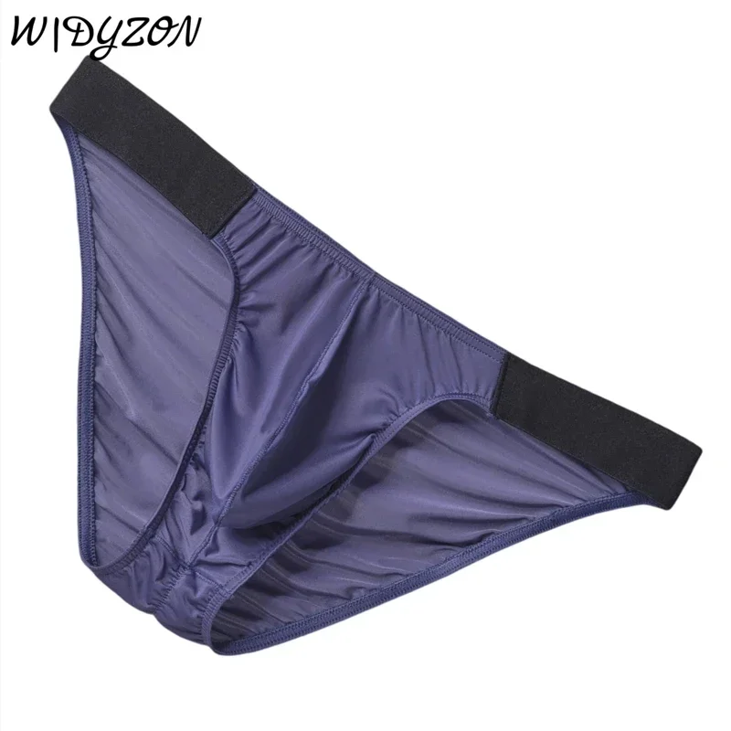 

Ice Silk Briefs Men Underwear Male Wide Belt Panties Sexy U Pouch Wrinkle Back Bikini Slips Hombre