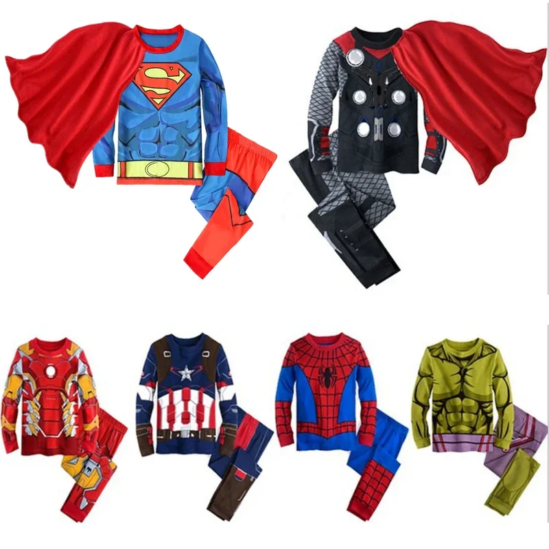 Pigiama da supereroe Avengers per bambini Spiderman Iron Man Abito da notte Ragazzi Bambini Manica lunga Costume natalizio Indumenti da notte ^ 0 * f