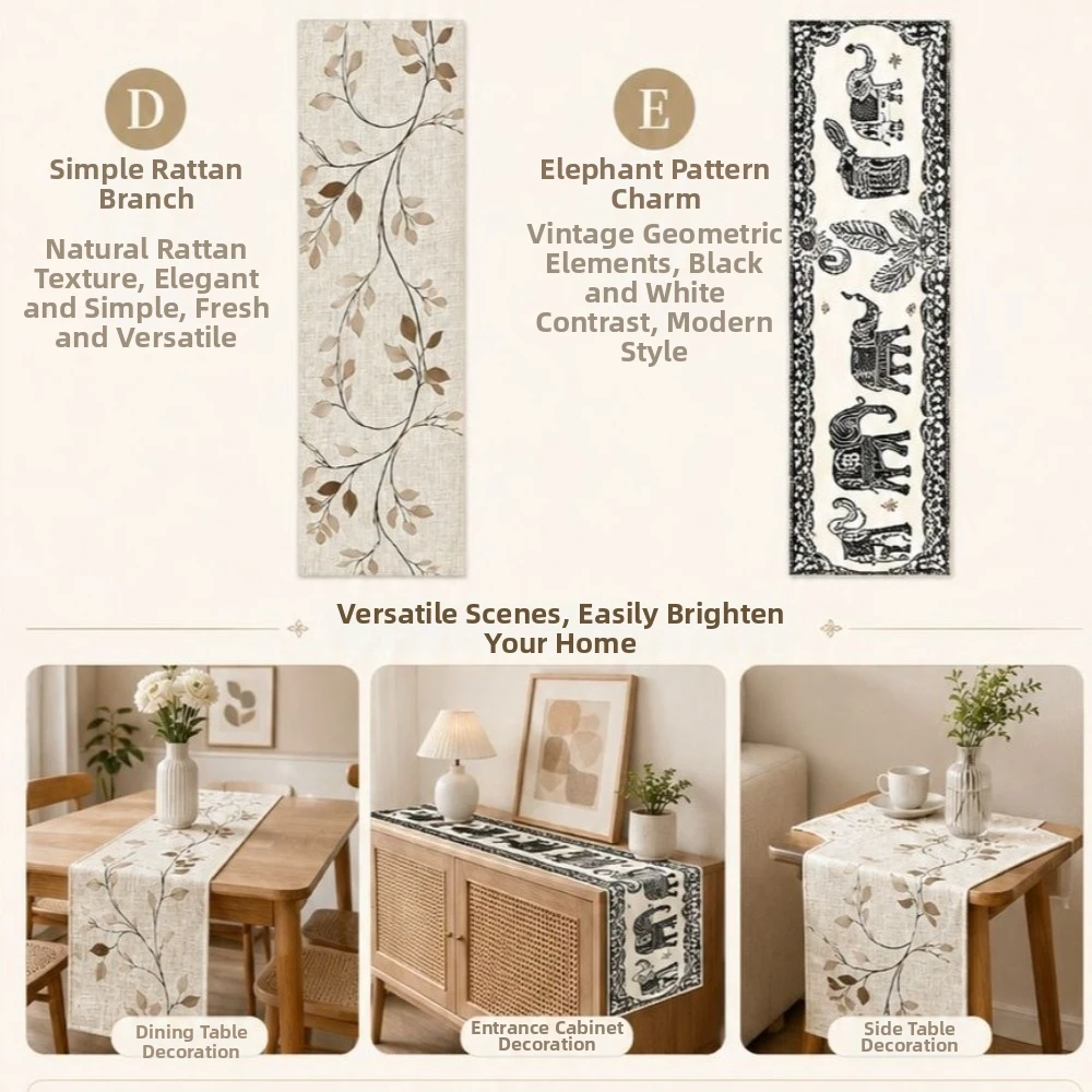 Vintage Flower Printed Table Flag Peony Floral Non-slip Dinning Table Runner Stain-resistant Rectangular Cabinet Cover Towel