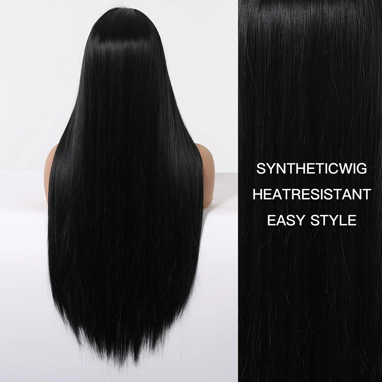 Elegant 28 Inch Black Straight Synthetic Wig for Women, High Temperature Fiber, 150% Density, with Rose Net Cap, for Parties and image 5