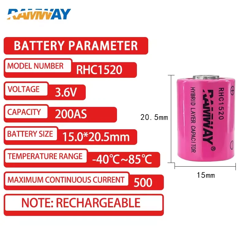 RAMWAY RHC1520 Add SM Plug Hybrid Super Capacitor LiSOCL2 Lithium Battery Rechargeable Capacitors For LoT Device