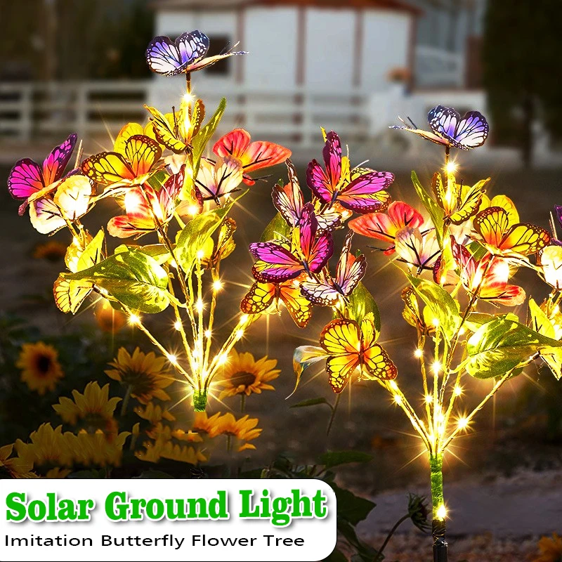 

Garden Lights Solar Simulation Flower Butterfly Tree Lawn Light Ground Plug Lamp Waterproof Lawn Light Holiday Christmas Decor