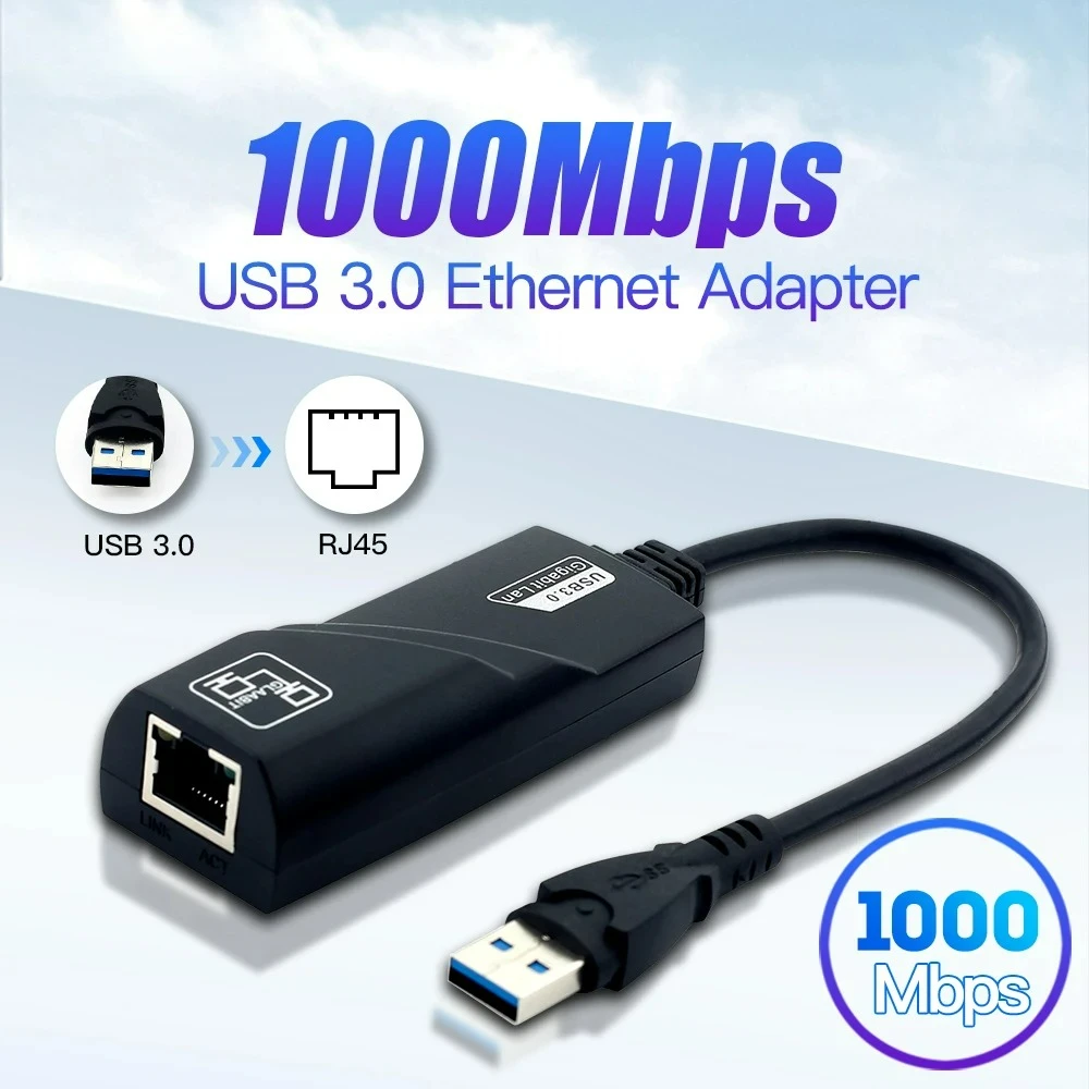 

10/100/1000Mbps USB 3.0 Wired Network Card USB To Rj45 Lan Ethernet Adapter Converter Gigabit for PC Laptop MacBook Windows 10