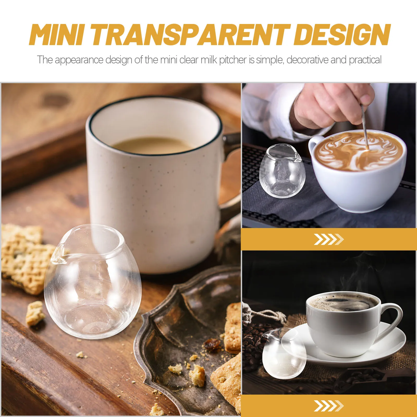 

2Pcs Mini Glass Coffee Pitcher Smooth Surface Small Clear Milk Jug with Spout for Milk Soy Sauce Syrup Steaming Frothing Mug