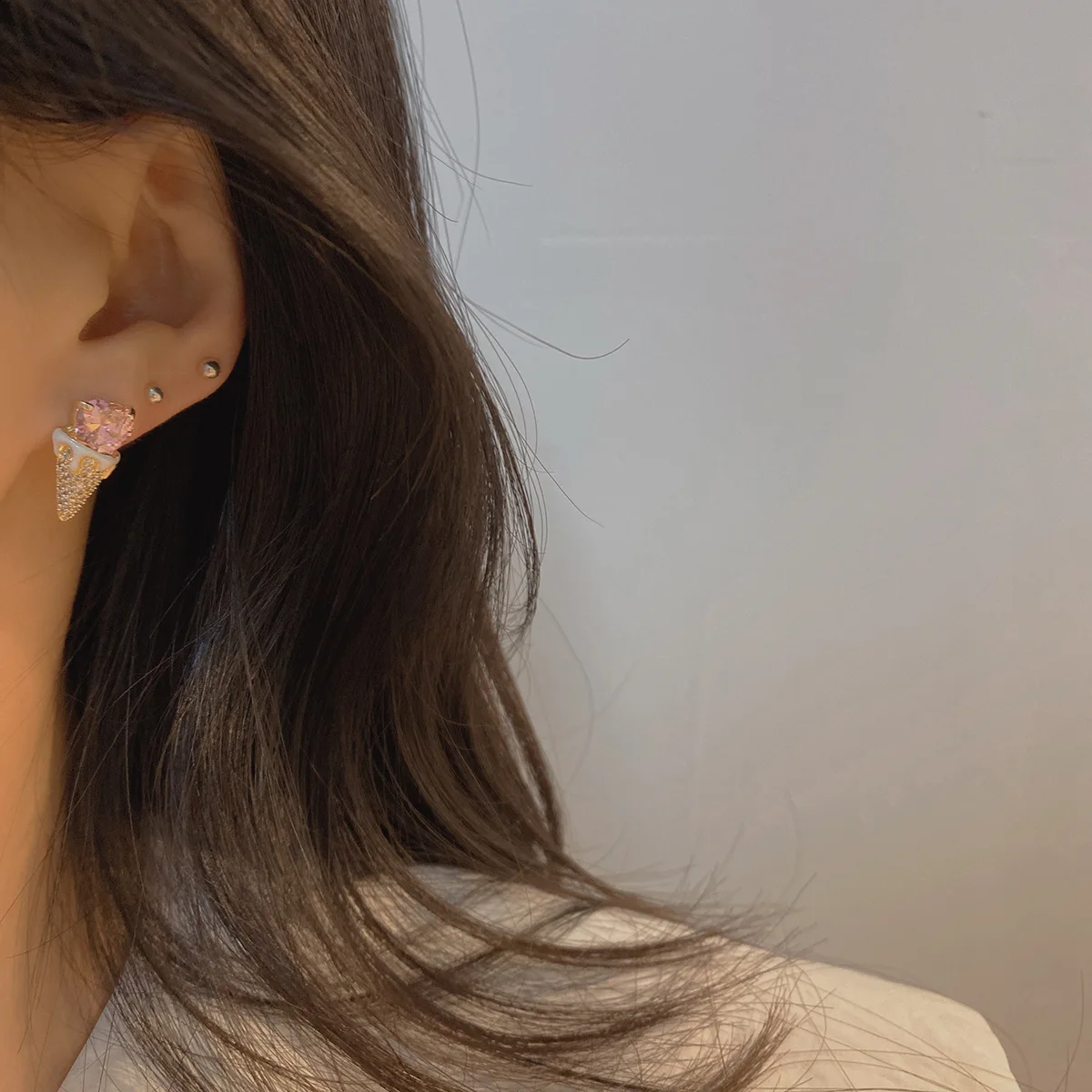 2023 New Sight Crystal Ice Cream Stud Earrings For Women Fashion Brand Jewelry Elegant Heart Earrings Gift