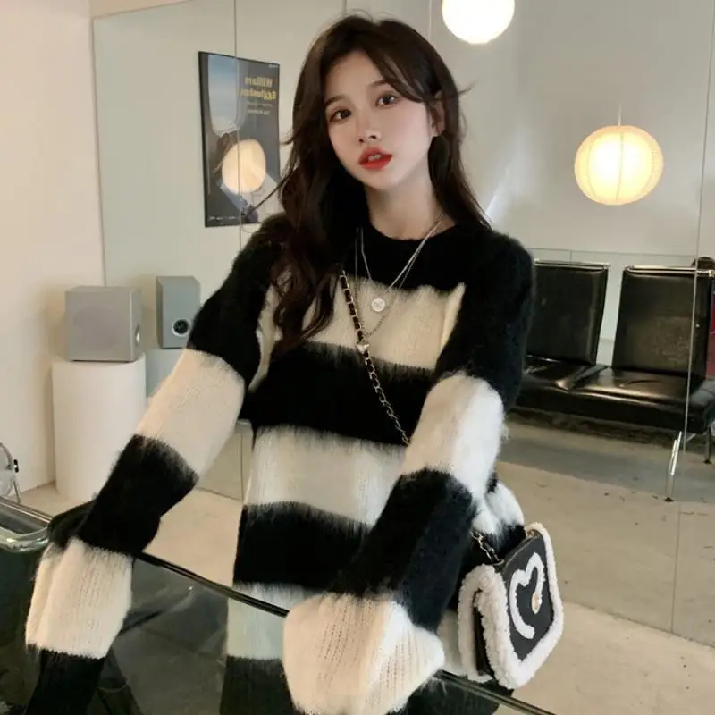 Pullovers Women Striped Ladies Свитер Knitting Fashion BF Baggy Streetwaer Lovely All-match Harajuku Clothes Sweet Warm Popular