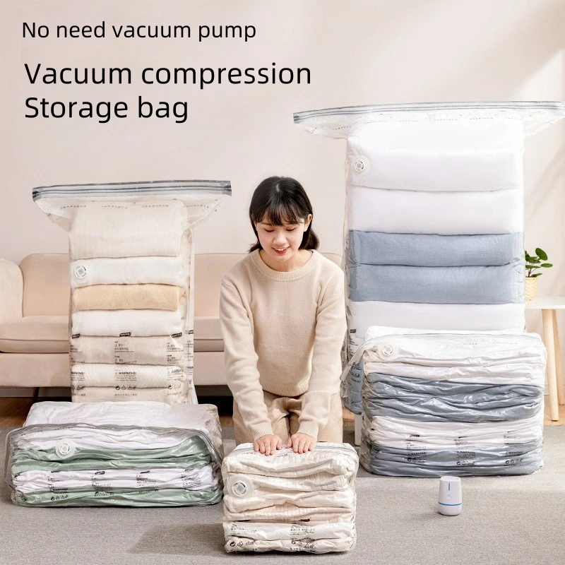 펌프 진공 가방 필요 없음 의류 담요 보관을위한 대형 플라스틱 보관 가방 압축 빈 가방 커버 여행 액세서리